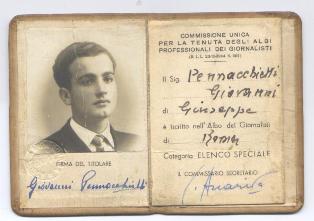 Tessera di iscrizione di Giovanni Pennacchietti all'Albo dei Giornalisti