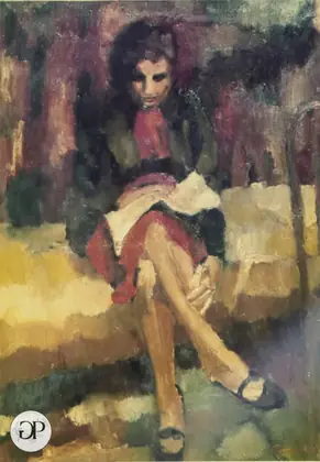 Ritratto di giovane donna seduta con le gambe accavallate — Giovanni Pennacchietti
