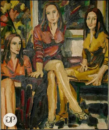 Tre giovani donne sedute in un interno — dipinto di Giovanni Pennacchietti