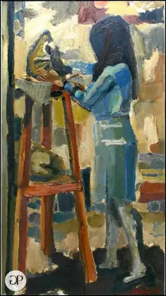 Giovane donna che dipinge al cavalletto — Giovanni Pennacchietti
